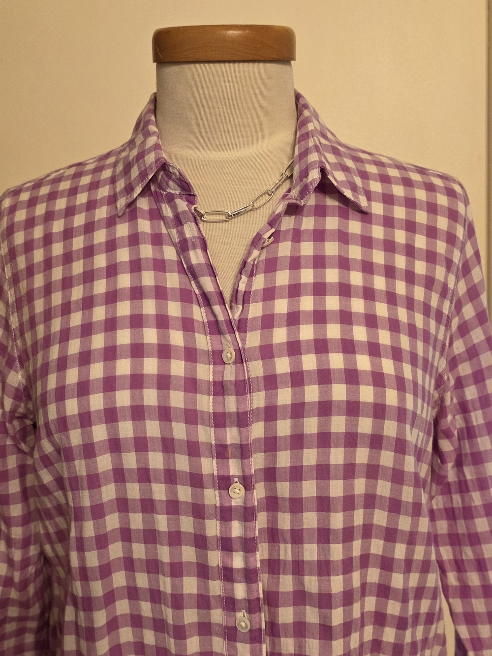J. Crew Lavender and White Gingham Button-Down Shirt